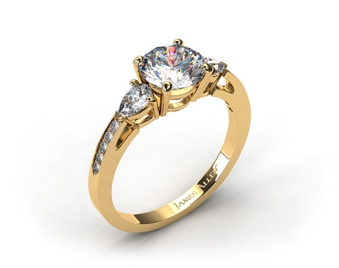 18k Yellow Gold Three Stone Pear and Pave Set Diamond Engagement Ring